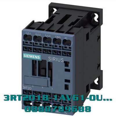 3RT2018-1AV61-0UA0 contactor, phiên bản NEMA, 5 HP, 460/575 V, 3 cực, 480 V AC, 60 Hz, tiếp điểm phụ: 1 NO, đầu nối vít, kích thước: S00