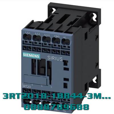 3RT2018-1BB44-3MA0 Công tắc tơ, AC-3e/AC-3, 16 A, 7,5 kW / 400 V, 3 cực, 24 V DC, tiếp điểm phụ: 2 NO + 2 NC, đầu nối vít, kích thước: S00, công tắc phụ cố định
