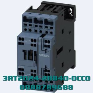 3RT2024-2BB40-0CC0 Công tắc tơ, AC-3e/AC-3, 12 A, 5,5 kW / 400 V, 3 cực, 24 V DC, tiếp điểm phụ: 1 NO + 1 NC, đầu cực lò xo, kích thước: S0, có khả năng giao tiếp