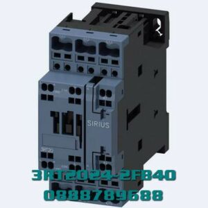 3RT2024-2FB40 Công tắc tơ, AC-3e/AC-3, 12 A, 5,5 kW / 400 V, 3 cực, 24 V DC, có kết hợp điốt cắm vào, tiếp điểm phụ: 1 NO + 1 NC, đầu cực lò xo, kích thước : S0