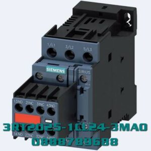3RT2025-1CL24-3MA0 Công tắc tơ, AC-3e/AC-3, 17 A, 7,5 kW / 400 V, 3 cực, 230 V AC, 50/60 Hz, có biến trở cắm vào, tiếp điểm phụ: 2 NO + 2 NC, đầu cực vít , kích thước: S0, công tắc phụ cố định