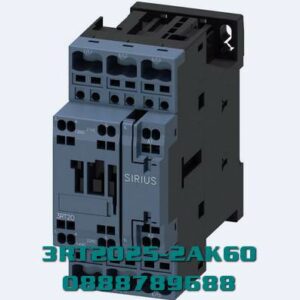 3RT2025-2AK60 Công tắc tơ, AC-3e/AC-3, 17 A, 7,5 kW / 400 V, 3 cực, 110 V AC, 50 Hz / 120 V, 60 Hz, tiếp điểm phụ: 1 NO + 1 NC, đầu nối lò xo , kích thước: S0