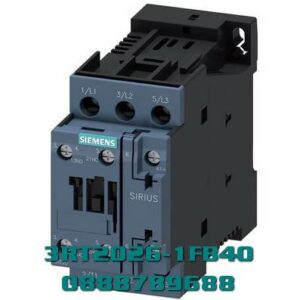 3RT2026-1FB40 Công tắc tơ, AC-3e/AC-3, 25 A, 11 kW / 400 V, 3 cực, 24 V DC, có kết hợp điốt cắm vào, tiếp điểm phụ: 1 NO + 1 NC, đầu nối vít, kích thước: S0