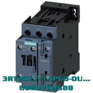 3RT2027-1AP60-0UA0 contactor, phiên bản NEMA, 10 hp, 460/575 V, 3 cực, 220 V AC, 50 Hz / 240 V, 60 Hz, tiếp điểm phụ: 1 NO + 1 NC, đầu nối vít, kích thước: S0