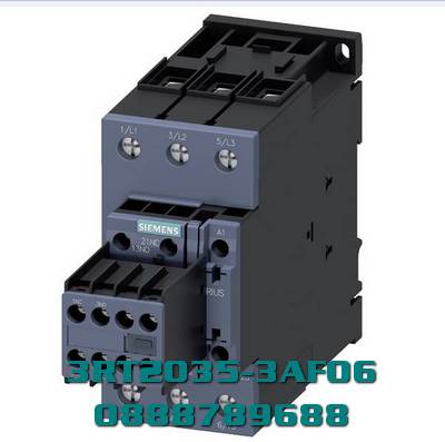 3RT2035-3AF06 Công tắc tơ, AC-3e/AC-3, 41 A, 18,5 kW / 400 V, 3 cực, 110 V AC, 50 Hz, tiếp điểm phụ: 2 NO + 2 NC, mạch chính: đầu cực vít, mạch điều khiển và mạch phụ : thiết bị đầu cuối lò xo, kích thước: S2, công tắc phụ bên