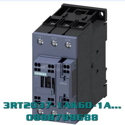 3RT2037-1AK60-1AA0 Công tắc tơ, AC-3e/AC-3, 65 A, 30 kW / 400 V, 3 cực, 110 V AC, 50 Hz / 120 V, 60 Hz, tiếp điểm phụ: 1 NO + 1 NC, đầu nối vít, kích thước : S2, vị trí lắp thẳng đứng