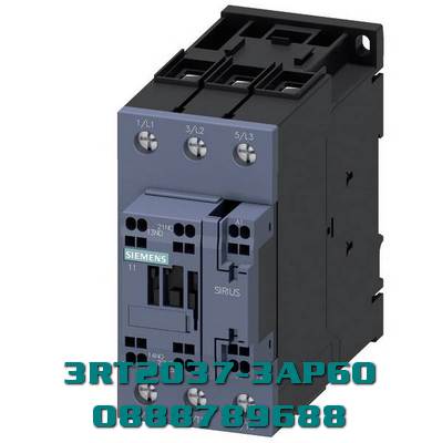 3RT2037-3AP60 Công tắc tơ, AC-3e/AC-3, 65 A, 30 kW / 400 V, 3 cực, 220 V AC, 50 Hz / 240 V, 60 Hz, tiếp điểm phụ: 1 NO + 1 NC, mạch chính: vít thiết bị đầu cuối, mạch điều khiển và phụ trợ: thiết bị đầu cuối lò xo, kích thước: S2