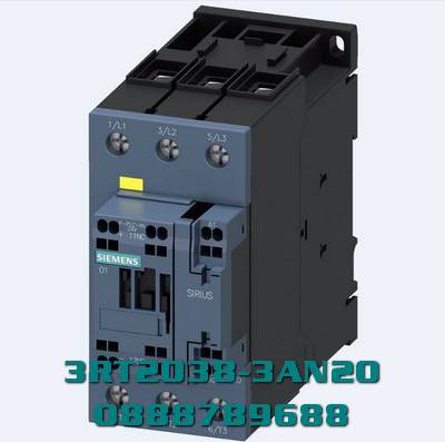 3RT2038-3AN20 Công tắc tơ, AC-3e/AC-3, 80 A, 37 kW / 400 V, 3 cực, 220 V AC, 50/60 Hz, tiếp điểm phụ: 1 NO + 1 NC, mạch chính: đầu cực vít, bộ điều khiển và Mạch phụ: cực lò xo, kích thước: S2