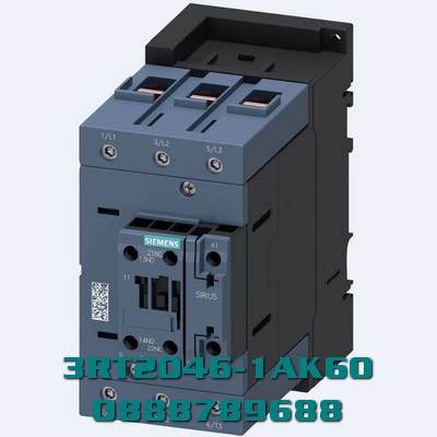 3RT2046-1AK60 Công tắc tơ, AC-3e/AC-3, 95 A, 45 kW / 400 V, 3 cực, 110 V AC, 50 Hz / 120 V, 60 Hz, tiếp điểm phụ: 1 NO + 1 NC, đầu nối vít, kích thước : S3