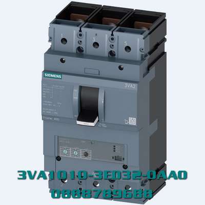 MCCB 100A 3P 3VA1010-3ED32-0AA0 25 kA tại 415 V In=100 A bảo vệ quá tải Ir=100 A bảo vệ ngắn mạch cố định Ii=10 x Trong bộ giữ đai ốc