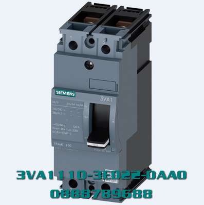 MCCB 100A 2P 3VA1110-3ED22-0AA0 25 kA tại 415 V In=100 A bảo vệ quá tải Ir=100 A bảo vệ ngắn mạch cố định Ii=10 x Trong bộ giữ đai ốc