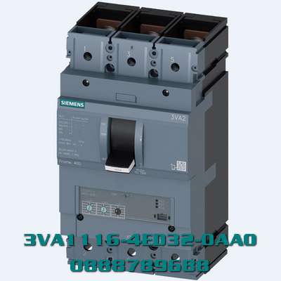 MCCB 160A 3P 3VA1116-4ED32-0AA0 36 kA tại 415 V In=160 A bảo vệ quá tải Ir=160 A bảo vệ ngắn mạch cố định Ii=10 x Trong bộ giữ đai ốc