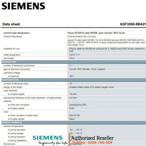 Cáp Kết Nối 6GF3500-8BA21 10m Cho Thiết Bị MV540 - Đầu M12 12 Chân, Một Đầu Lắp Sẵn