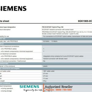 Đầu Nối Hybrid PROFIBUS ECOFAST 180 6GK1905-0CB00 - Cáp Đồng, Kết Nối Chắc Chắn, Chất Lượng Cao