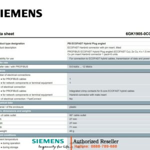 Đầu Nối Góc PROFIBUS ECOFAST Hybrid 6GK1905-0CC00 - Hanbrid, 2x Đồng, 4x1.5mm²