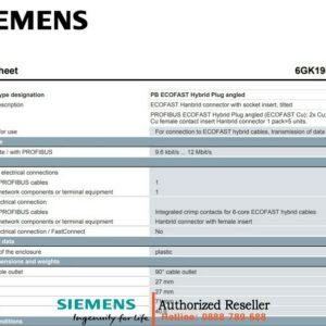 Đầu Nối Góc PROFIBUS ECOFAST Hybrid 6GK1905-0CD00 - Tiếp Điểm Đồng, 5 Cái/Hộp