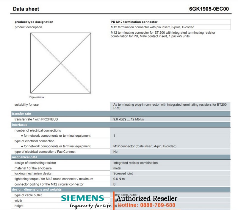 Đầu Nối Chặn M12 6GK1905-0EC00 - Terminator ET 200 Điện Trở Tích Hợp, 5 Cái 6GK1905-0EC00