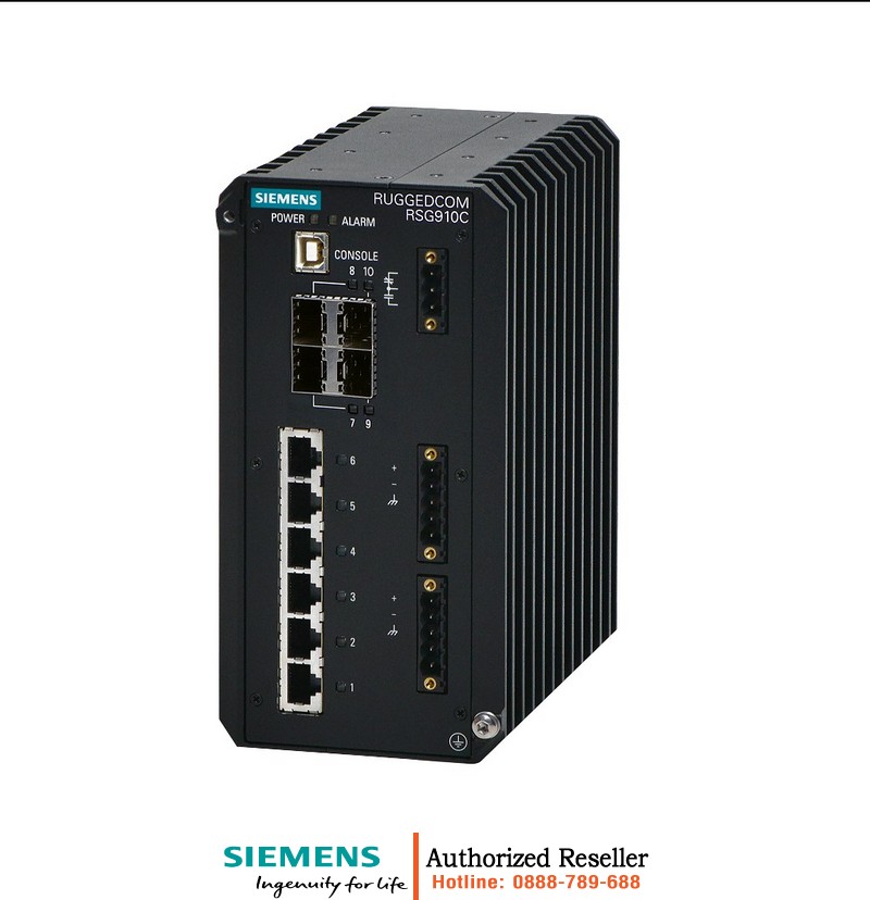 Bộ Chuyển Mạch Ethernet Công Nghiệp RUGGEDCOM RSG910C 6GK6491-0CB00-1AN0 - 10 Port Quản Lý, Cứng Cáp, Hỗ Trợ IEEE 1588, Nhiệt Độ -40°C đến +85°C, 10-60VDC 6GK6491-0CB00-1AN0